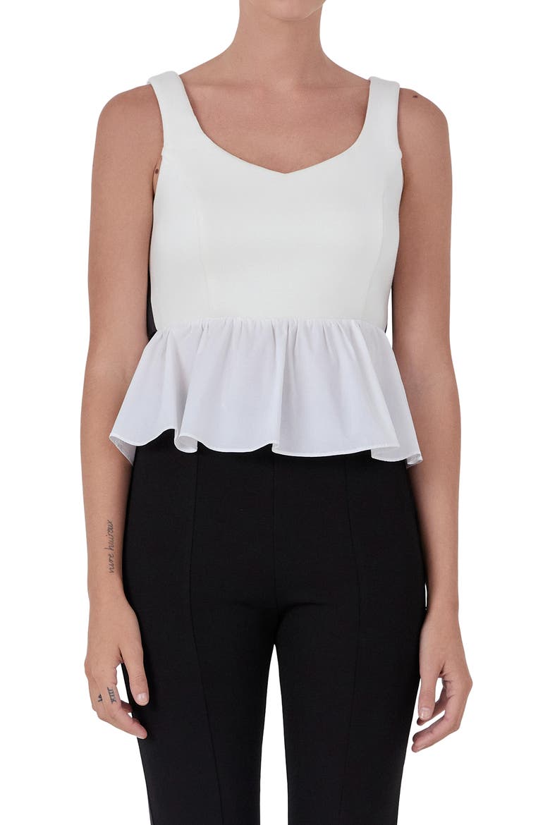 Bow Back Peplum Top, Alternate, color, IVORY/ BLACK