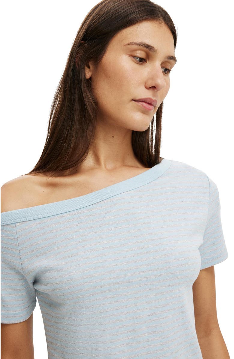 Cotton On Women's Arlie Asymmetric Short Sleeve, Alternate, color, Madi Stripe Grey Marle