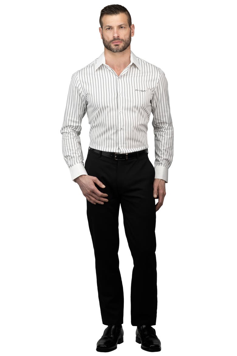 Trim Fit Stripe Cotton Dress Shirt, Alternate, color, BLACK WHITE