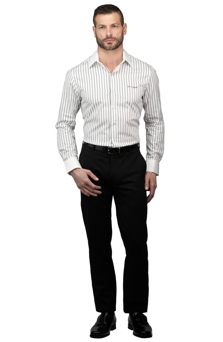 KARL LAGERFELD Trim Fit Stripe Cotton Dress Shirt, Alternate, color, Black White