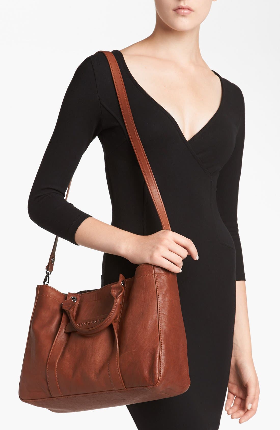 '3D - Medium' Leather Tote, Alternate, color, COGNAC