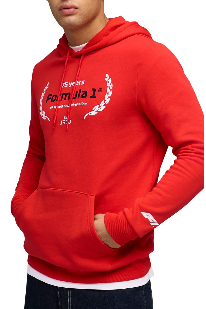 Formula 1® Essential Logo Graphic Hoodie, Main, color, POP RED