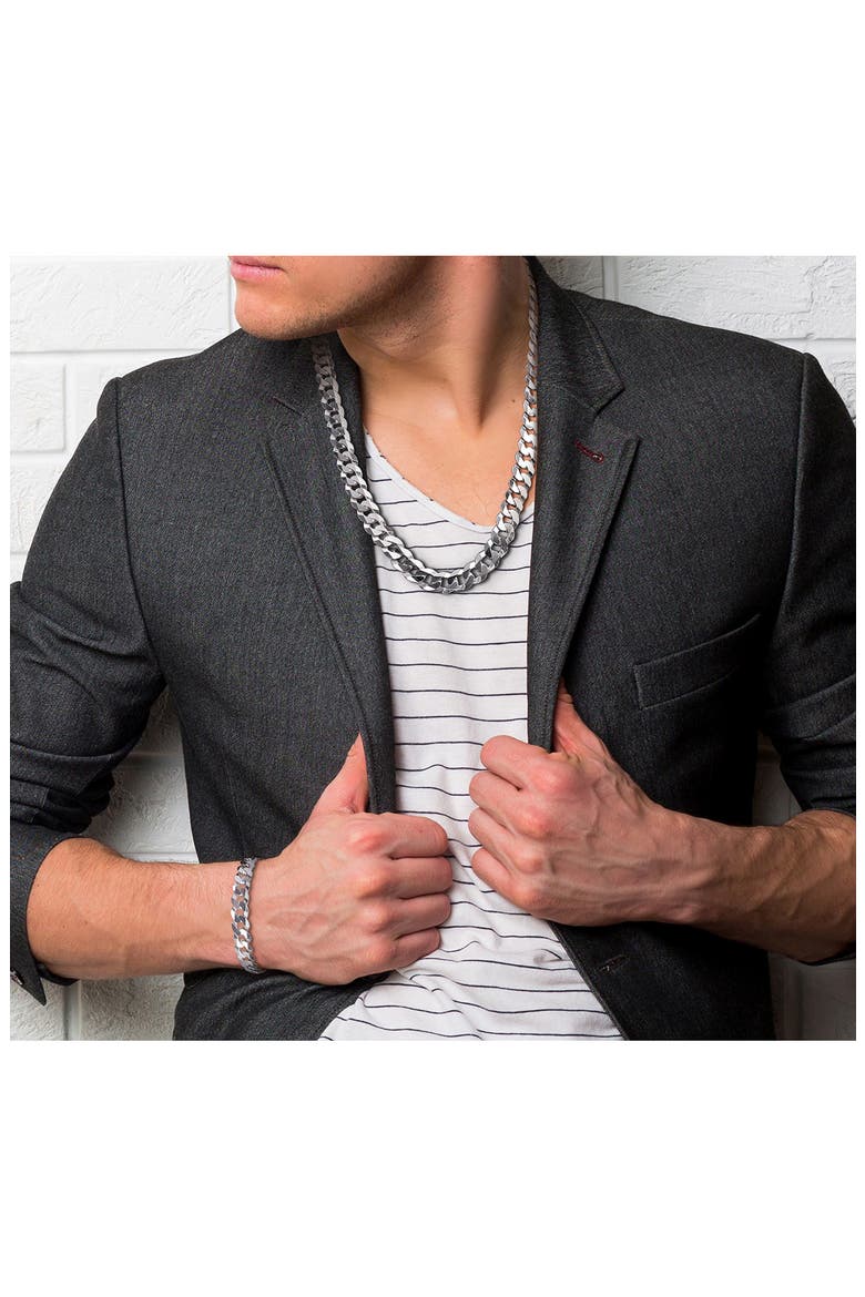 Men's Curb Link Chain Necklace & Bracelet Set, Alternate, color, WHITE GOLD
