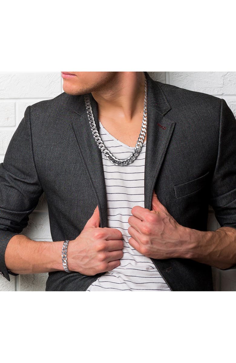 DELMAR Men's Curb Link Chain Necklace & Bracelet Set, Alternate, color, White Gold