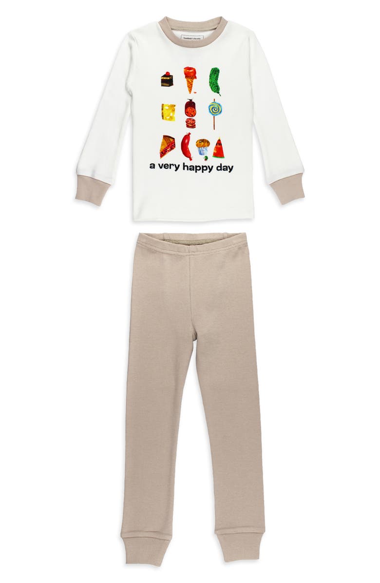 L'ovedbaby x 'The Very Hungry Caterpillar<sup>™</sup>' Kids' Fitted Organic Cotton Two-Piece Pajamas, Main, color, Happy Day