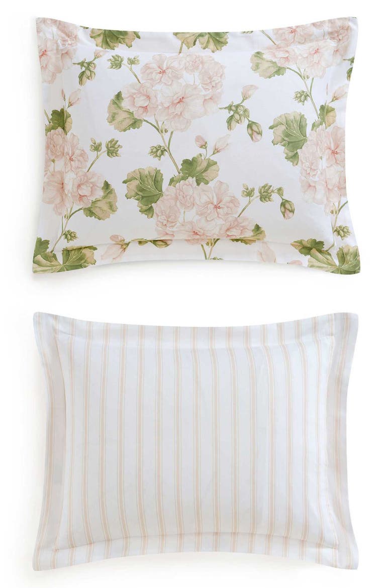 Geranium Bloom Cotton Sateen Duvet Set, Alternate, color, WHITE/ SOFT PINK/ GREEN