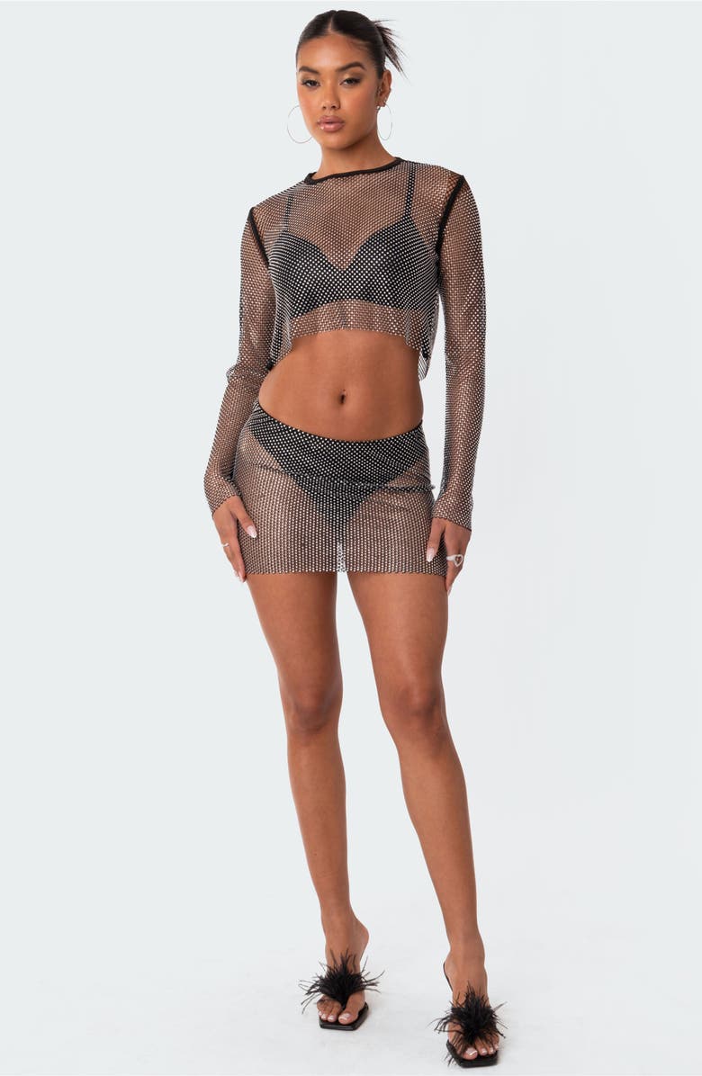 EDIKTED Embellished Sheer Fishnet Crop Top, Alternate, color, 