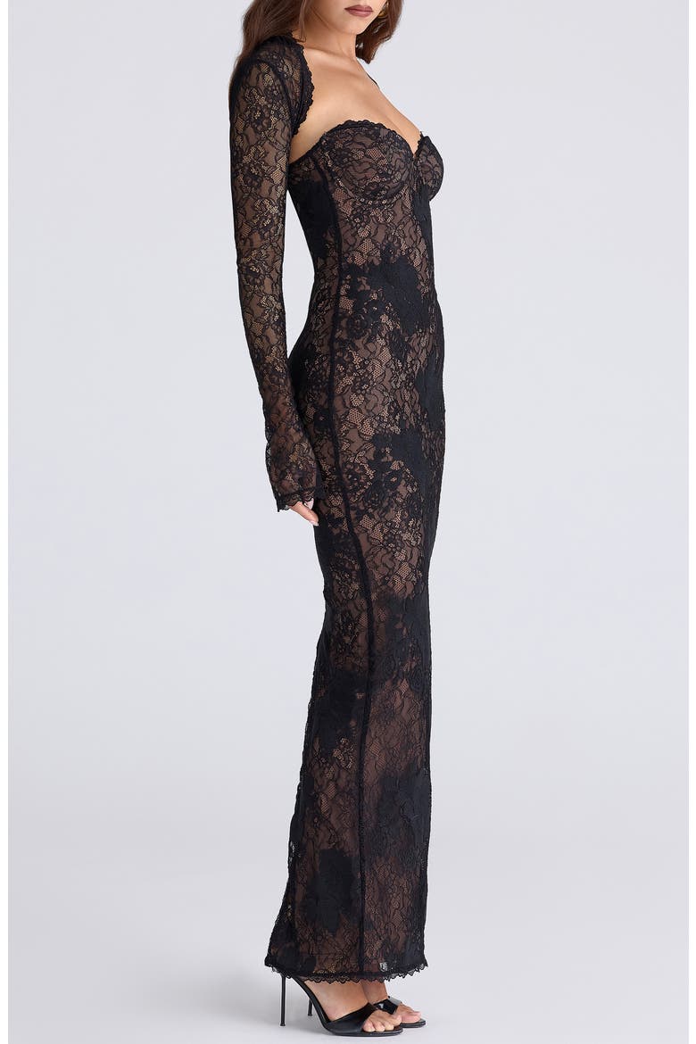 Lucienne Strapless Stretch Lace Gown with Bolero, Alternate, color, BLACK