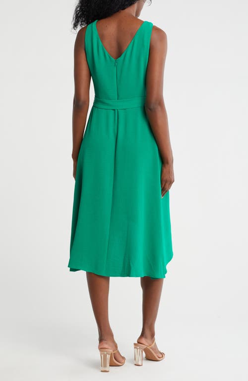 Connected Apparel Tie Belt Faux Wrap High-low Dress In Green