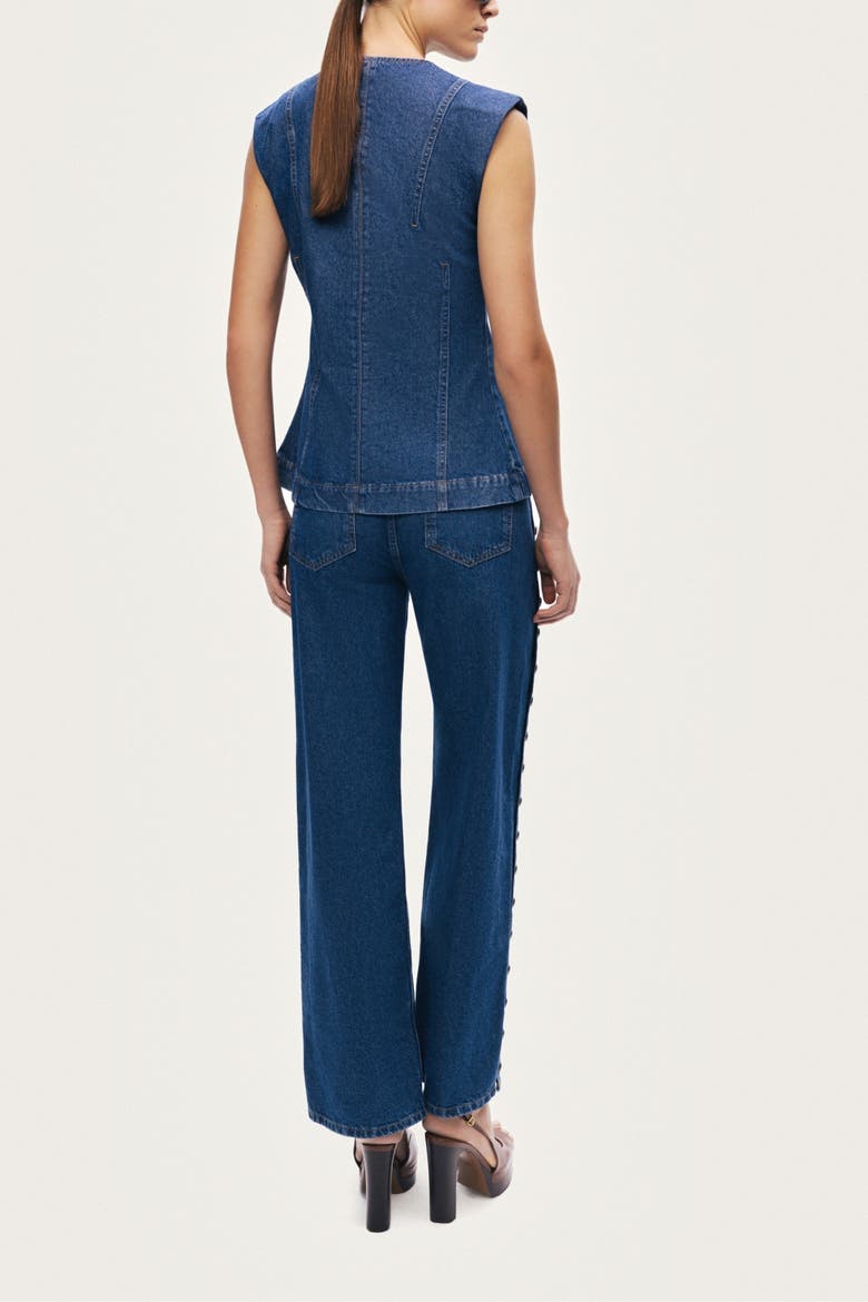Eyelet Detail Wide-Leg Denim Pants, Alternate, color, Navy Blue