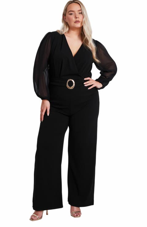 Plus Size Chiffon Wrap Buckle Jumpsuit