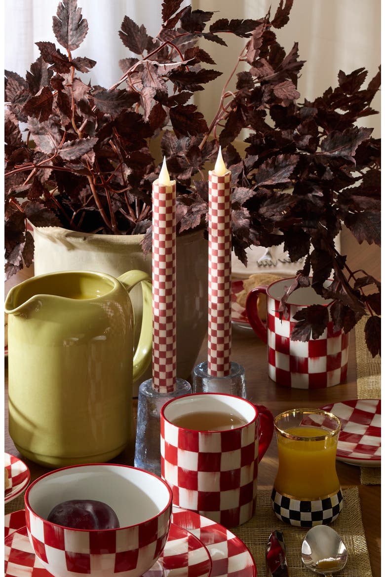 Set of 2 Cherry Check Flameless Dinner Candles, Alternate, color, CHERRY