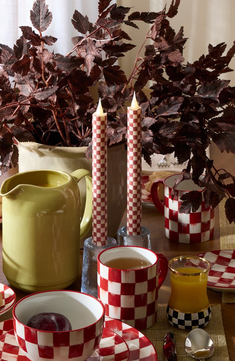MACKENZIE CHILDS Set of 2 Cherry Check Flameless Dinner Candles, Alternate, color, Cherry