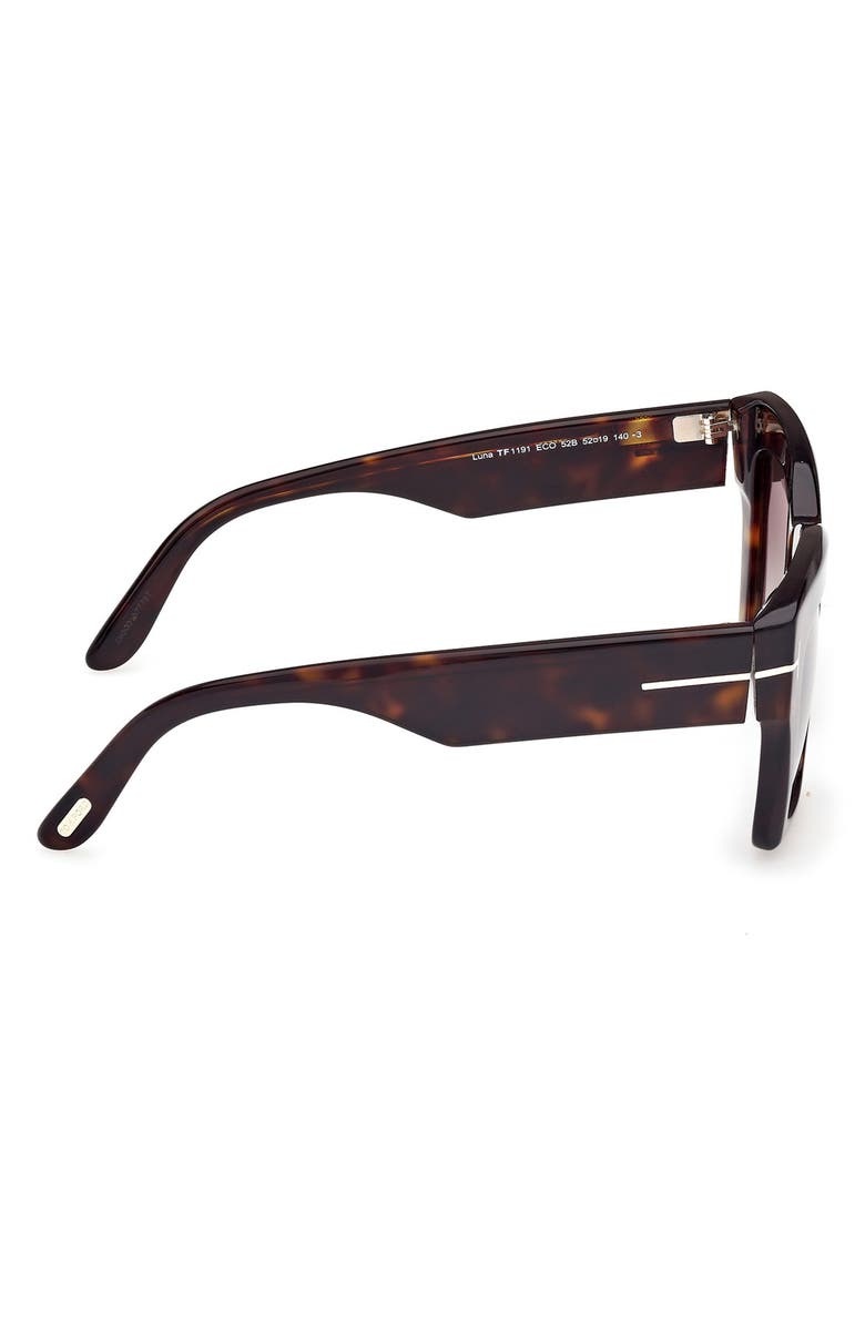 TOM FORD Luna 52mm Gradient Butterfly Sunglasses, Alternate, color, Dark Havana Eco / T Logo