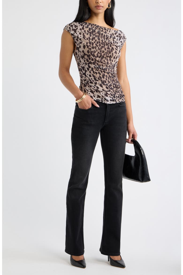 Cap Sleeve Mesh Top, Alternate, color, TAN BROWN LEOPARD SPOT