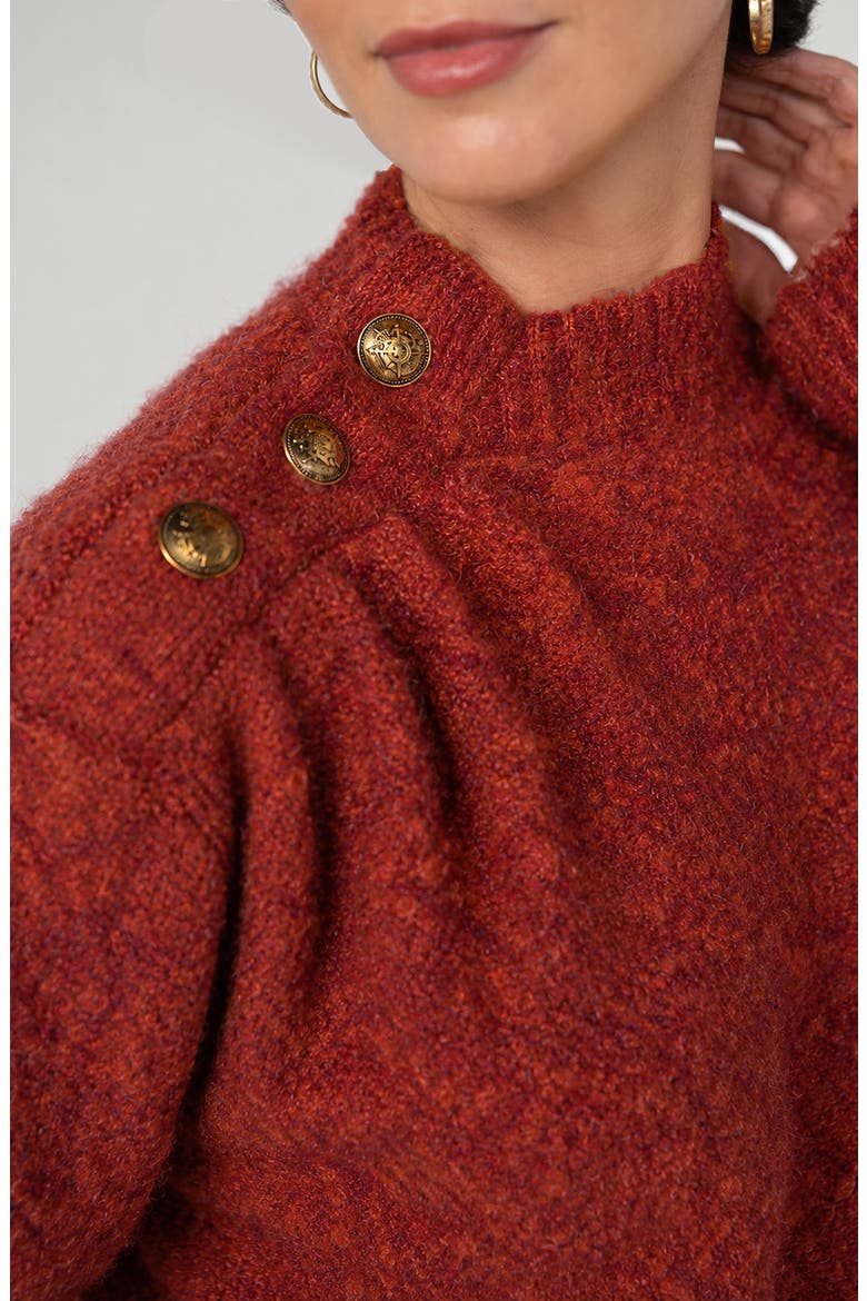 Mock Neck Sweater with Buttons, Alternate, color, RUST MULTI