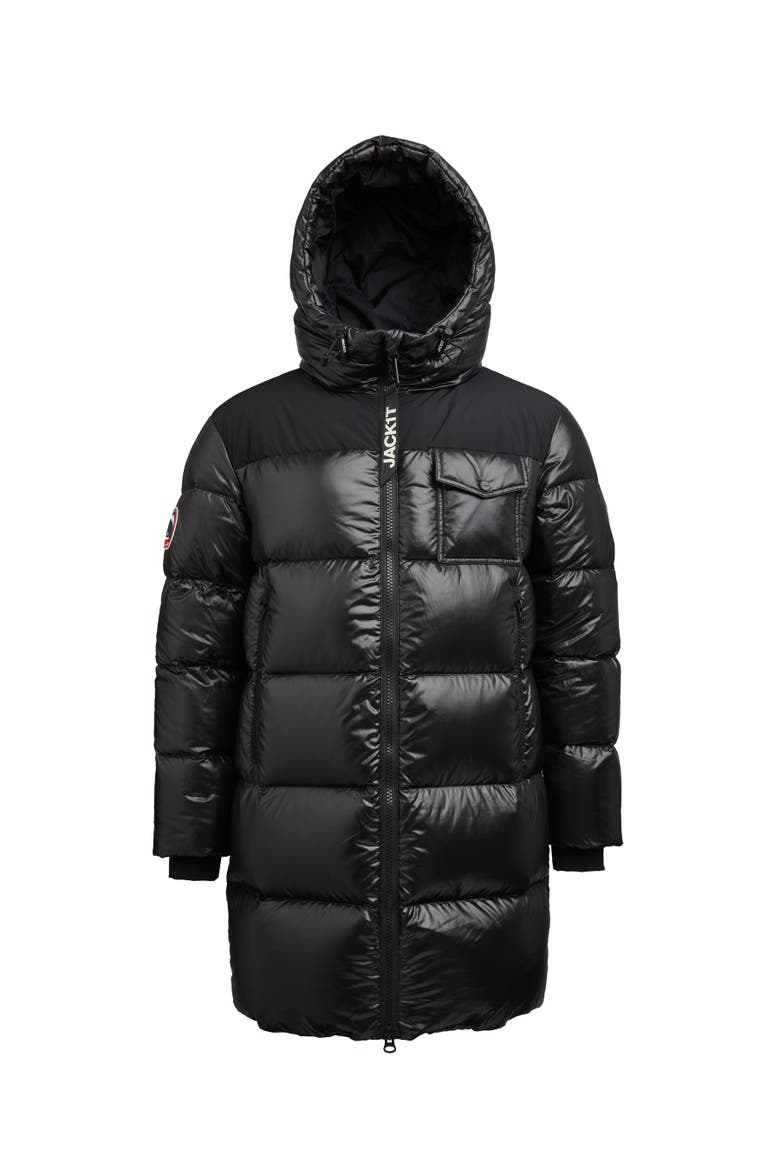 Long Quilted Puffer Coat, Alternate, color, Black/Black