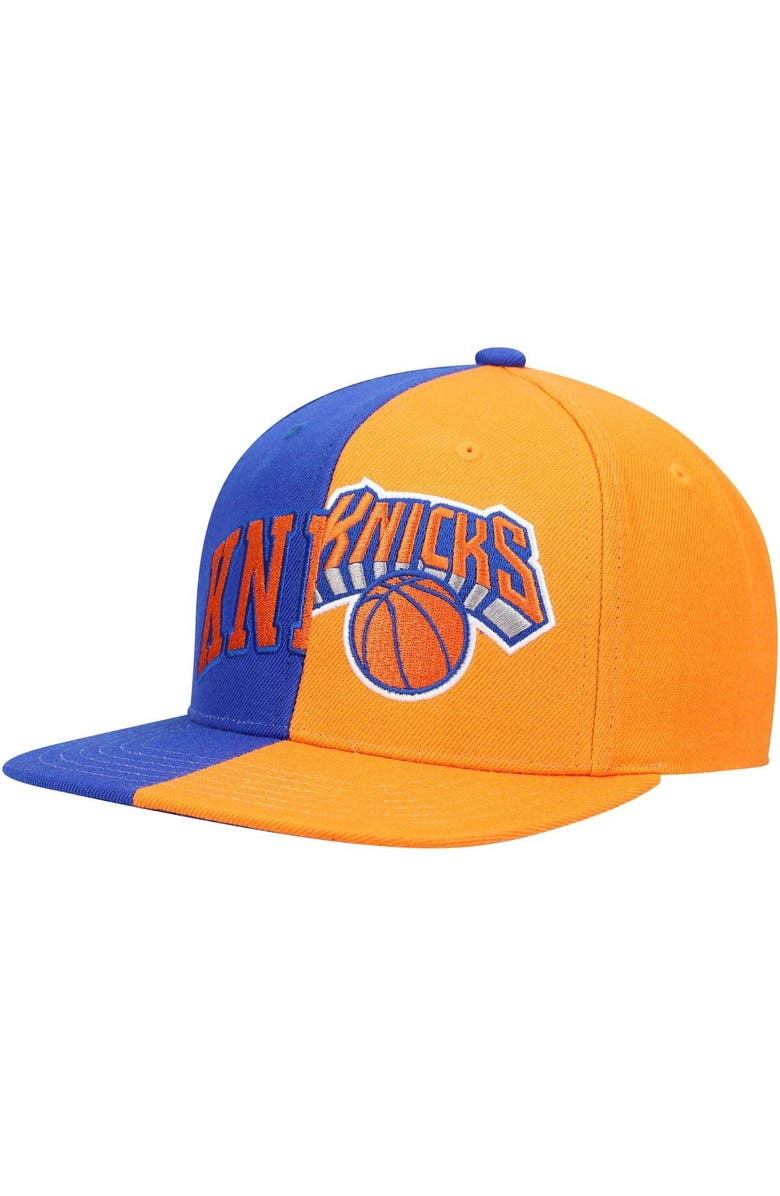 Mitchell & Ness Men's Mitchell & Ness Royal/Orange New York Knicks Half and Half Snapback Hat, Main, color, 