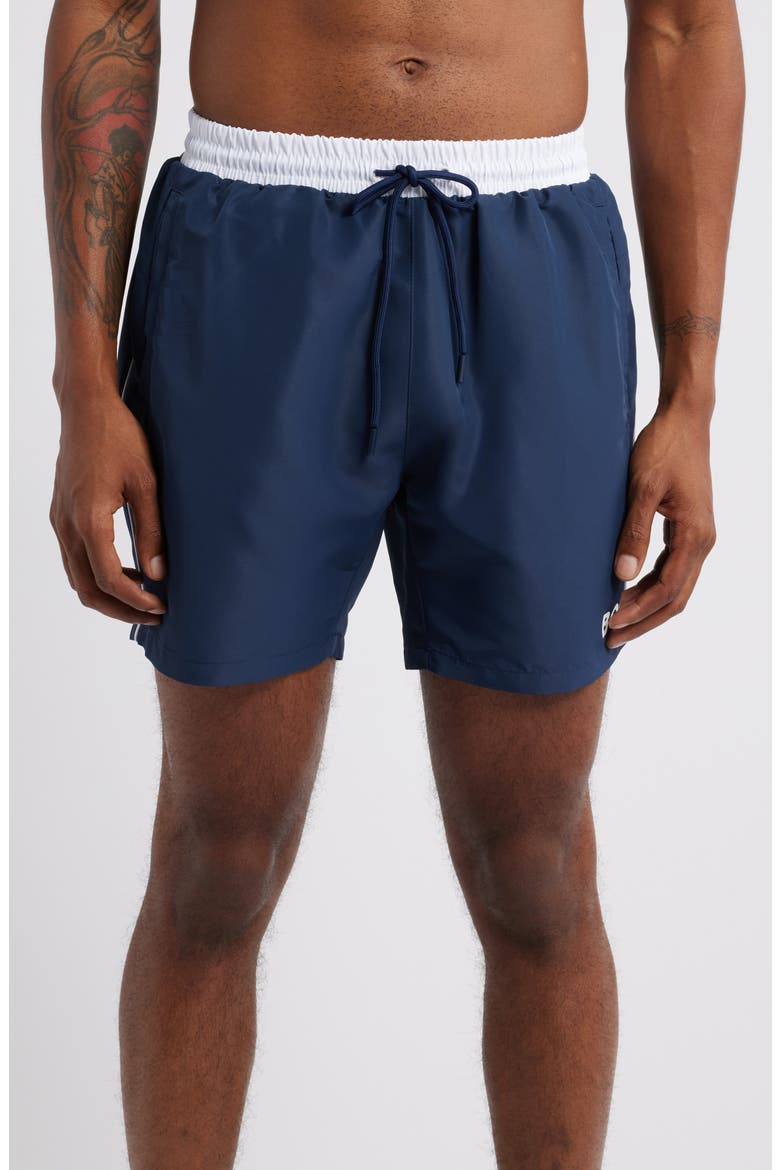 Starfish Logo Graphic Swim Trunks, Main, color, NAVY