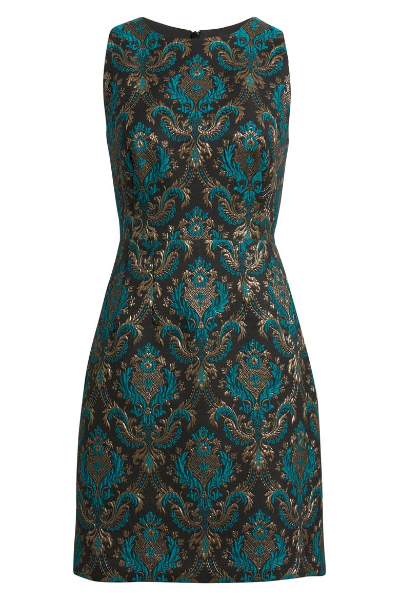 Sleeveless Metallic Jacquard Minidress, Alternate, color, BLACK/ EMERALD