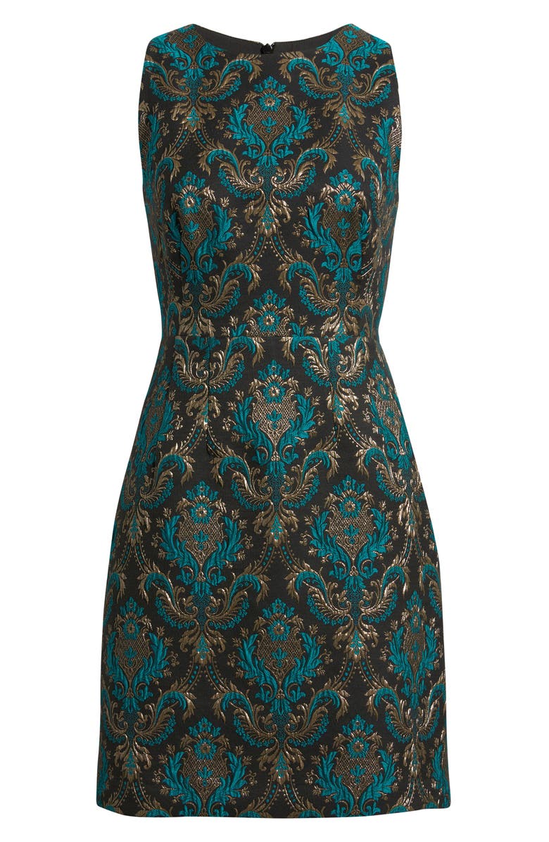 Vince Camuto Sleeveless Metallic Jacquard Minidress, Alternate, color, Black/ Emerald