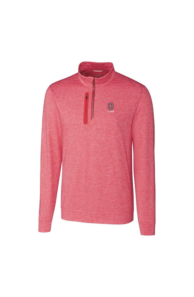 Cutter & Buck Men's Cutter & Buck Scarlet Ohio State Buckeyes Alumni Logo Stealth Heathered Quarter-Zip Pullover Top, Alternate, color,