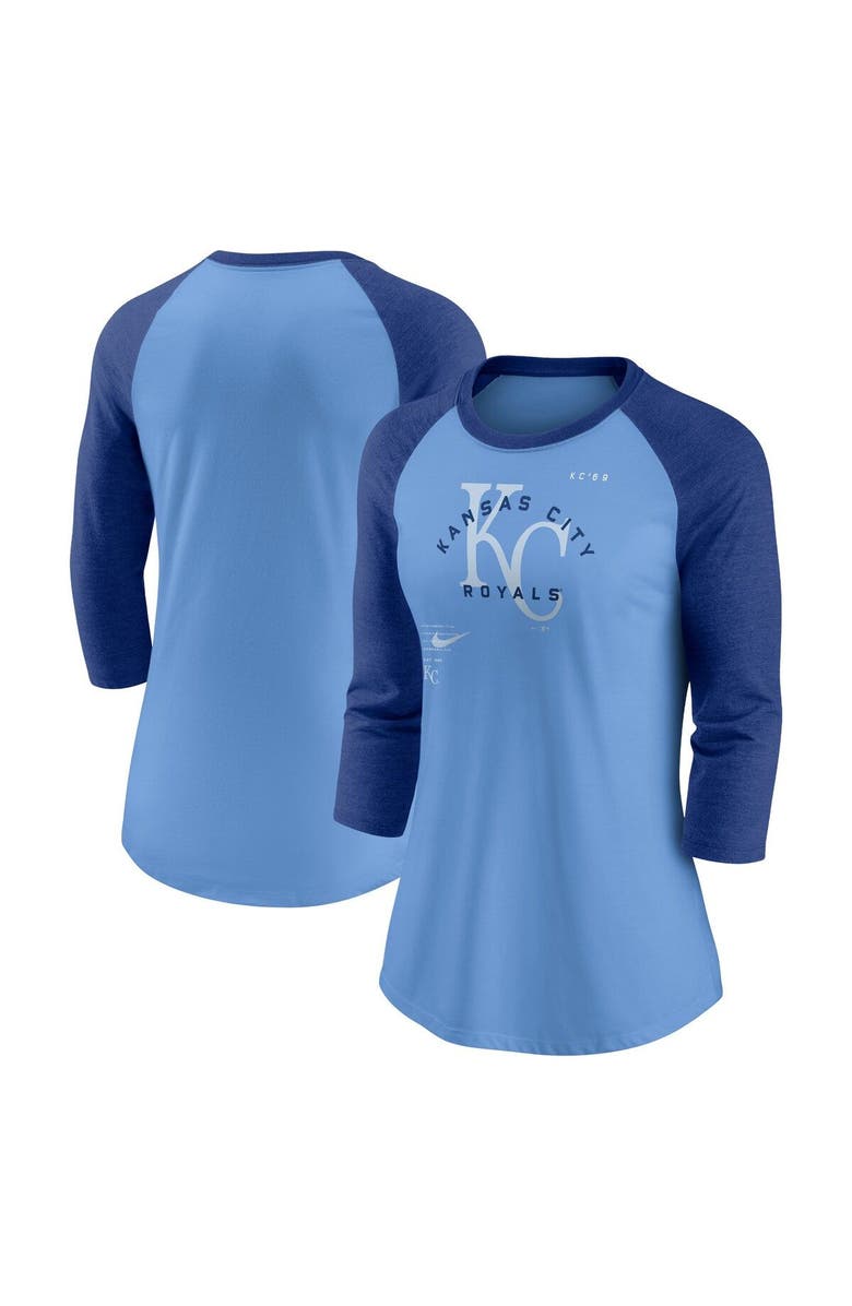Nike Women's Nike Royal/Light Blue Kansas City Royals Next Up Tri-Blend Raglan 3/4-Sleeve T-Shirt, Main, color, 