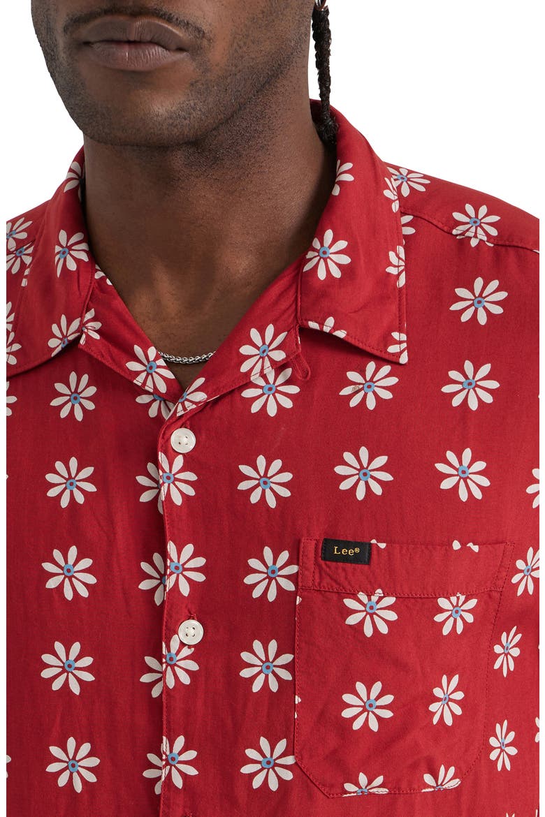 Floral Camp Shirt, Alternate, color, GARNET DAISY PRINT