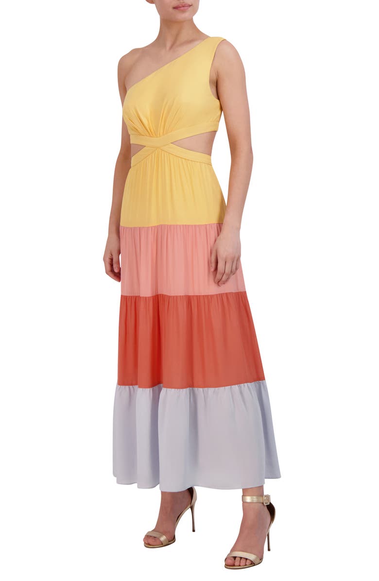 BCBGMAXAZRIA Colorblock One-Shoulder Maxi Dress, Alternate, color, 