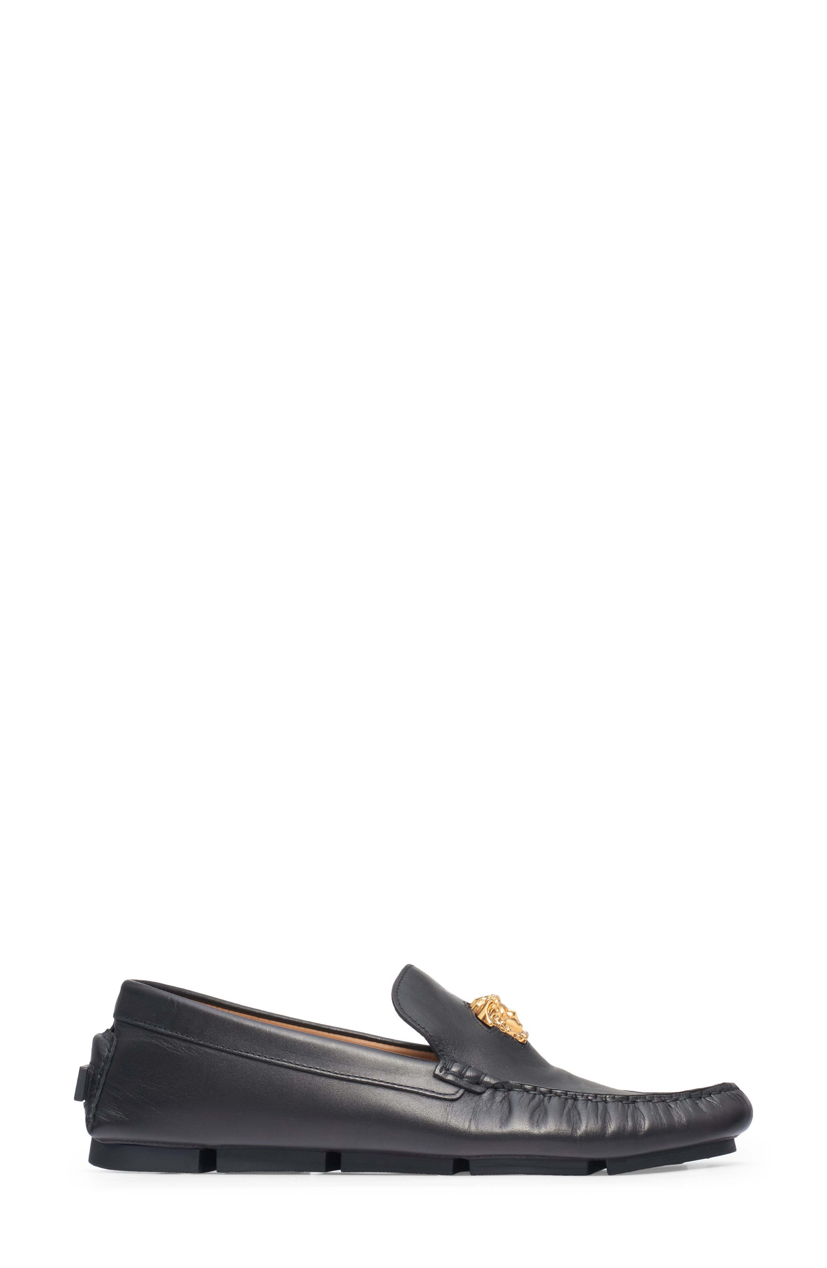 Medusa Head Driving Shoe, Alternate, color, BLACK VERSACE GOLD