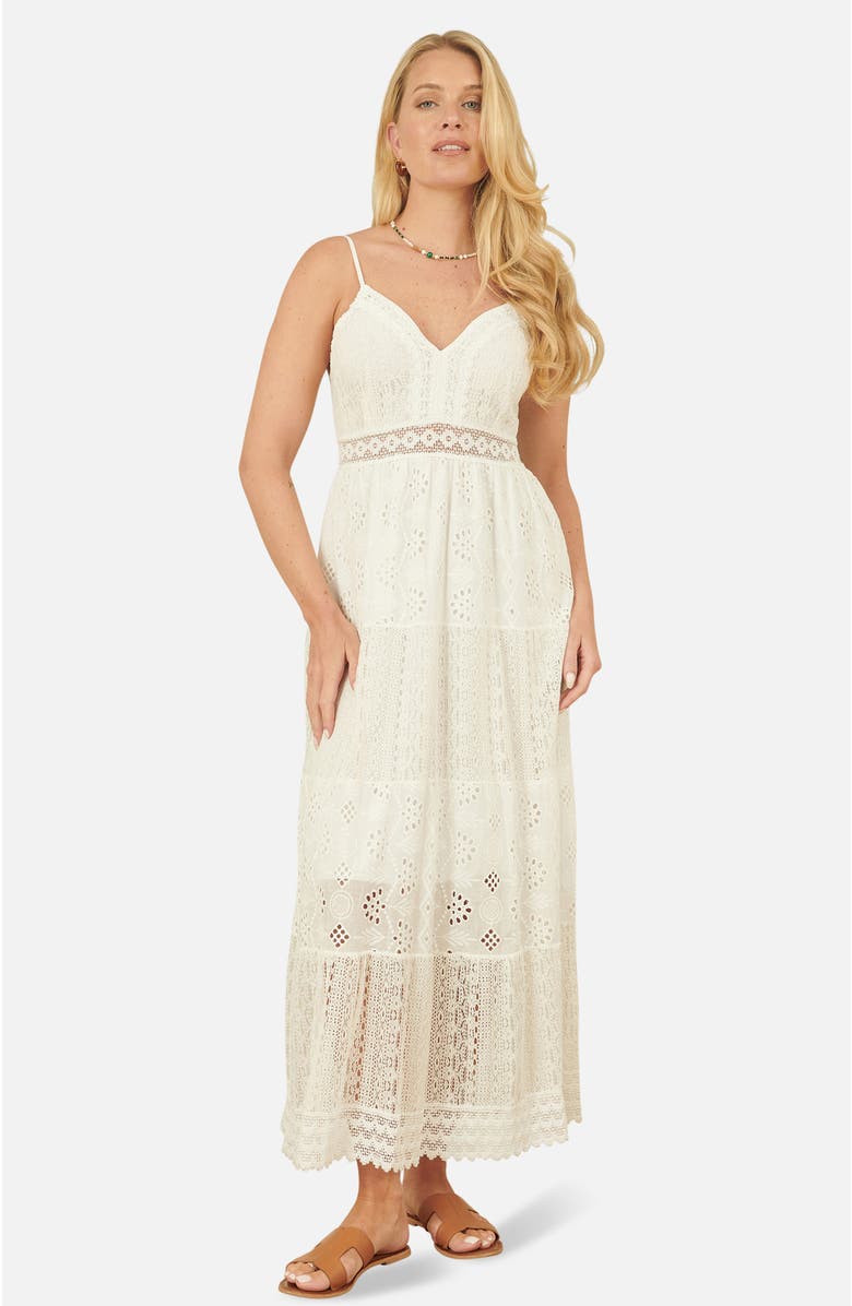 Yumi Ruched Back Tiered Maxi Dress, Main, color, White