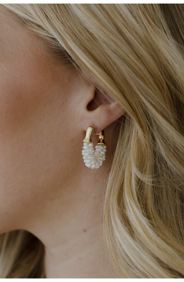 Untamed Petals Chateau Pearl Hoops, Alternate, color, Gold