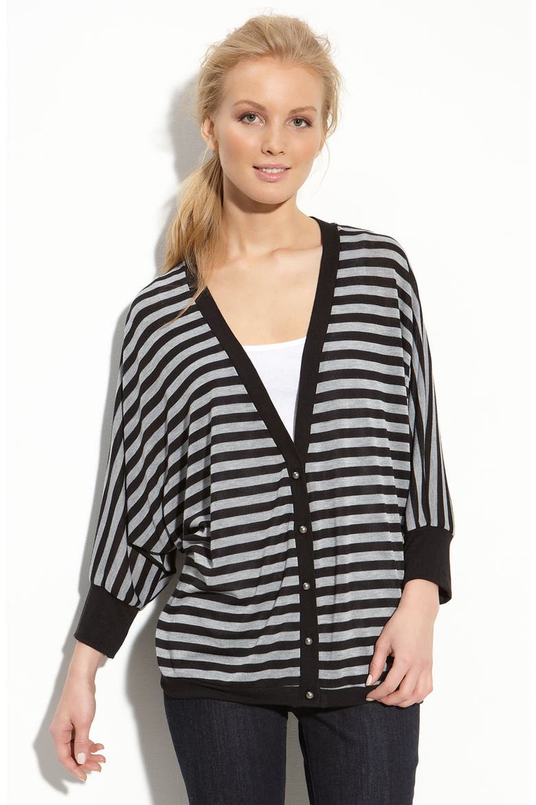 Stripe Dolman Sleeve Cardigan, Main, color, BLACK/ HEATHER GREY