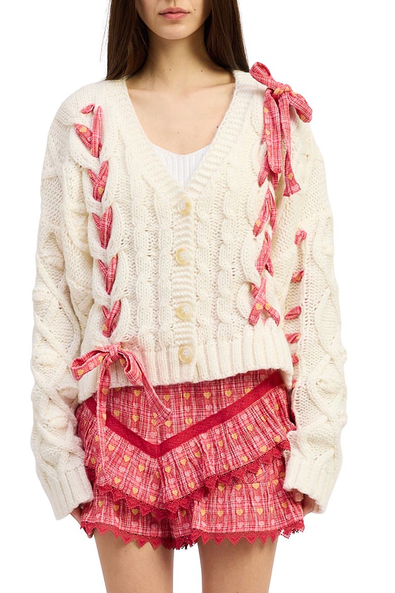 Clementine Ribbon Cable Cardigan, Main, color, IVORY RED