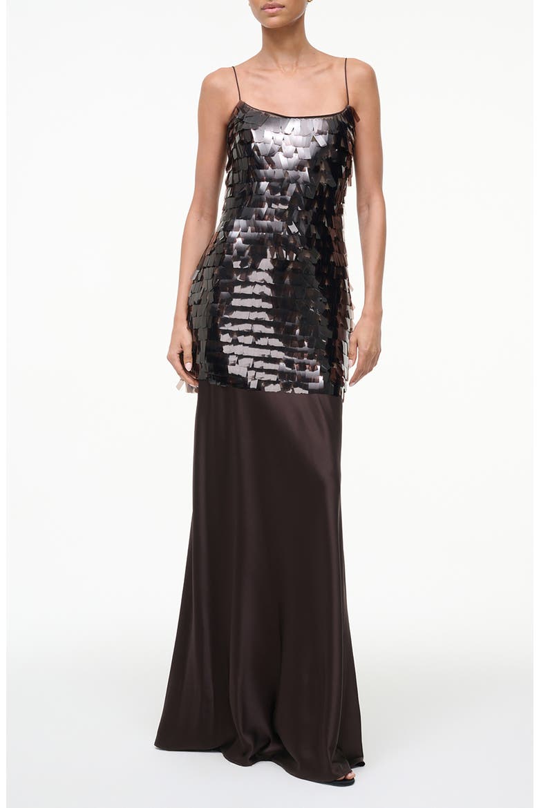 Mesa Mixed Media Paillette Gown, Main, color, EARTH