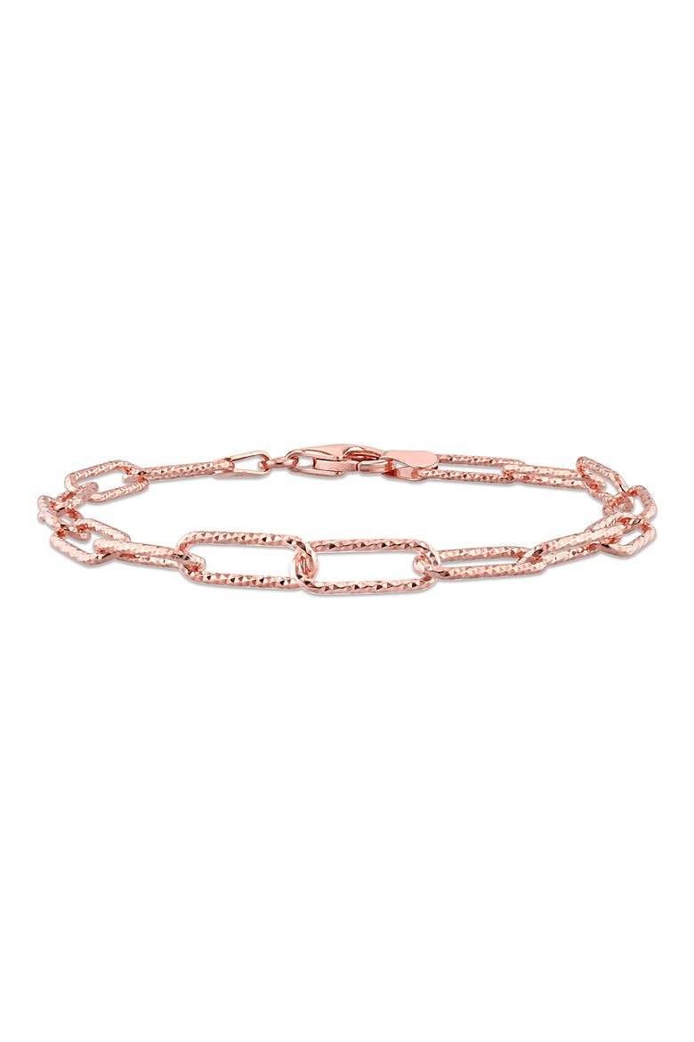 18K Rose Gold Plated Sterling Silver Paperclip Chain Bracelet, Main, color, ROSE