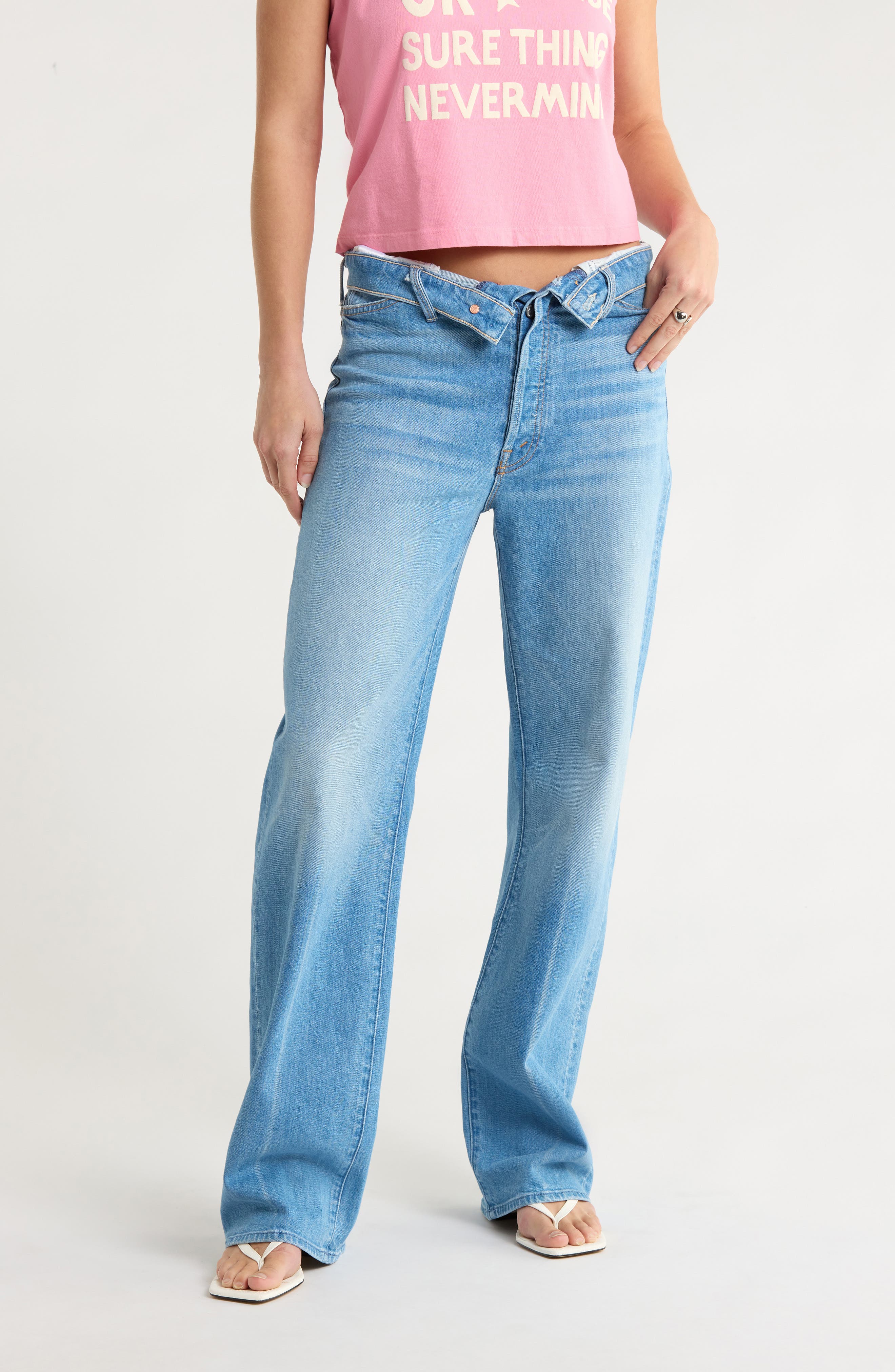 MOTHER The Foldover Dodger Sneaker Straight Leg Jeans