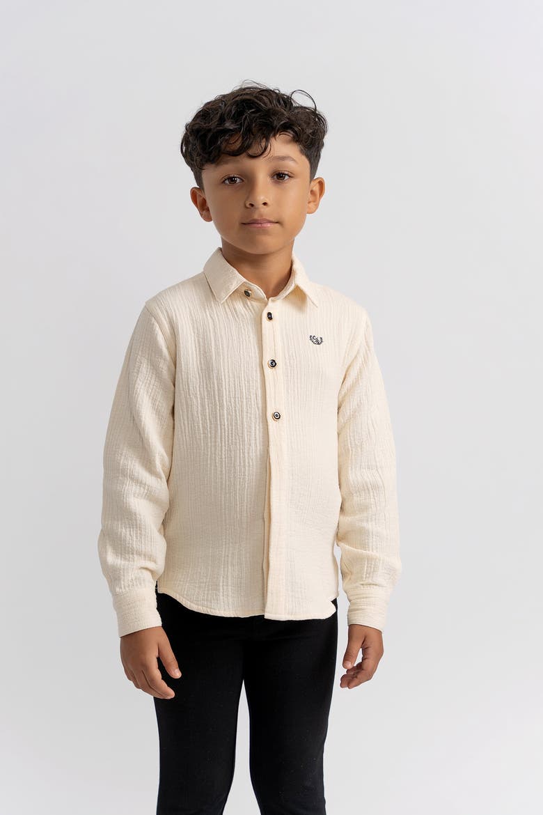 Crest Emboidered Long Sleeve Shirt, Alternate, color, Off White