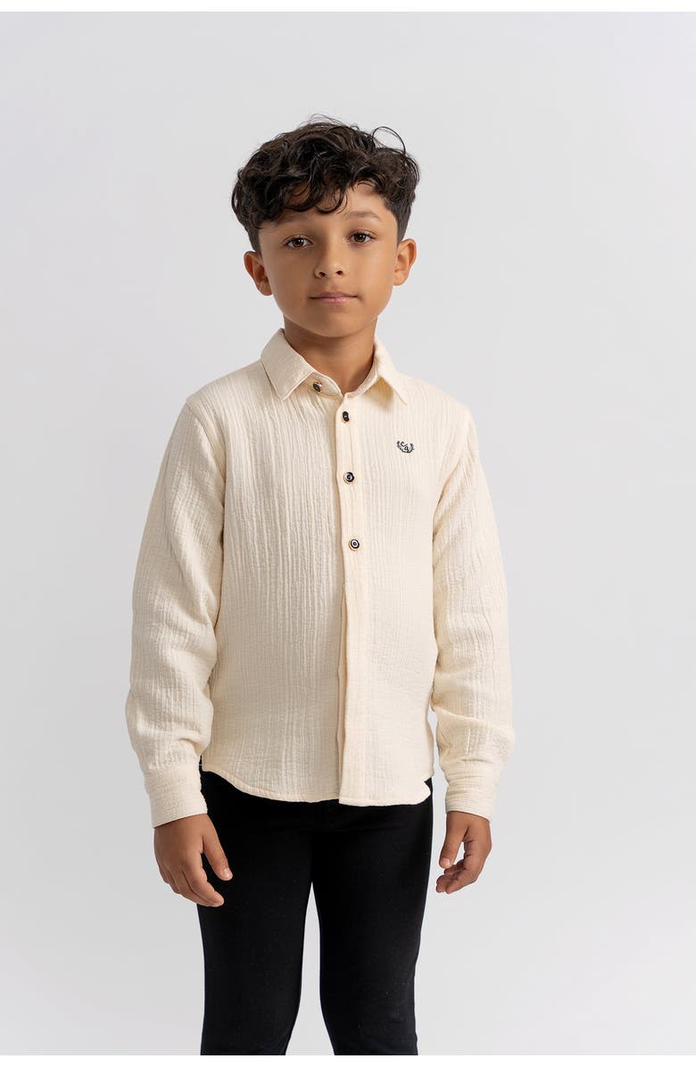 Charlotte & George Crest Emboidered Long Sleeve Shirt, Alternate, color, Off White