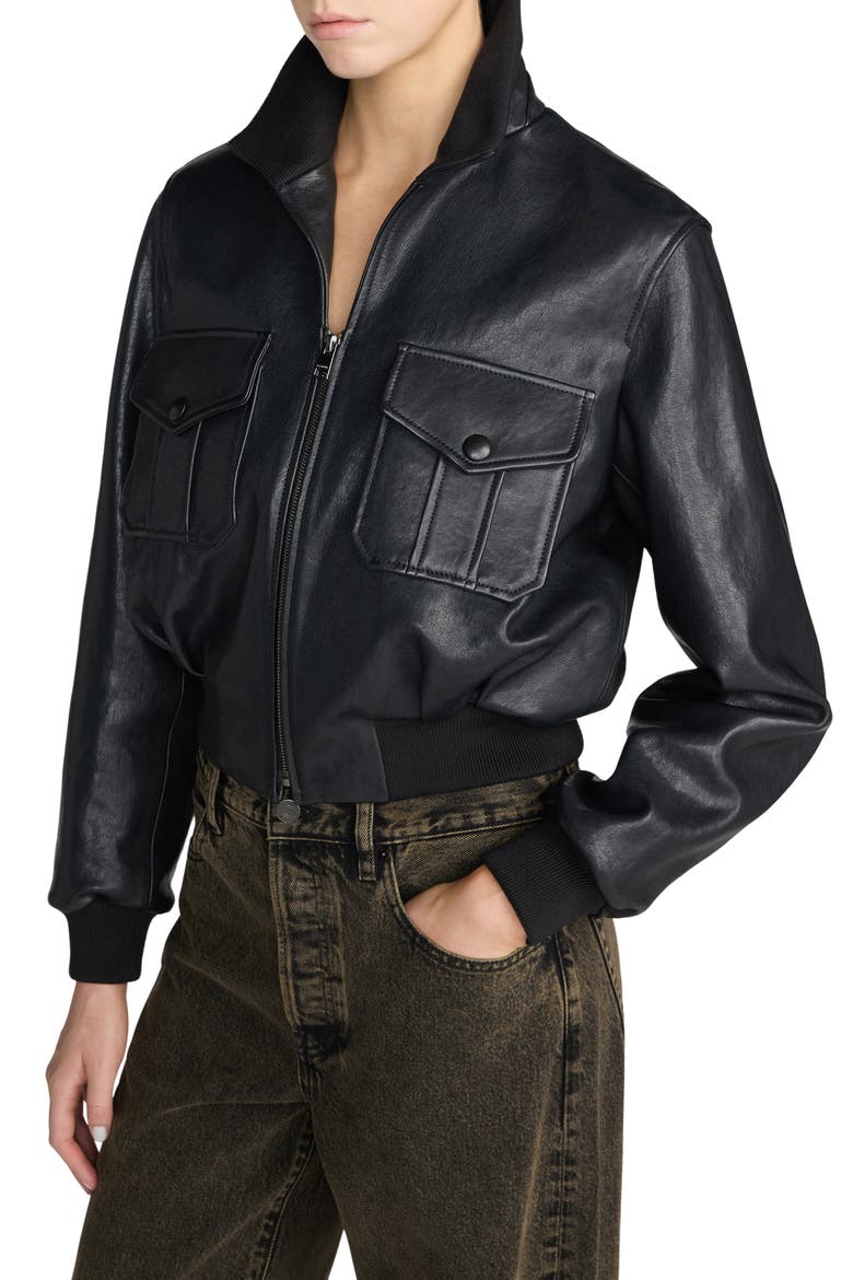 Ace Leather Bomber Jacket, Alternate, color, BLACK