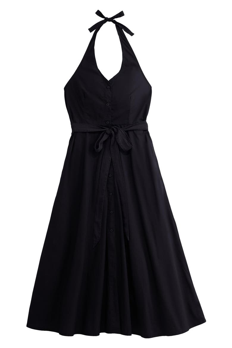 Button Front Cotton Halter Midi Dress, Alternate, color, BLACK