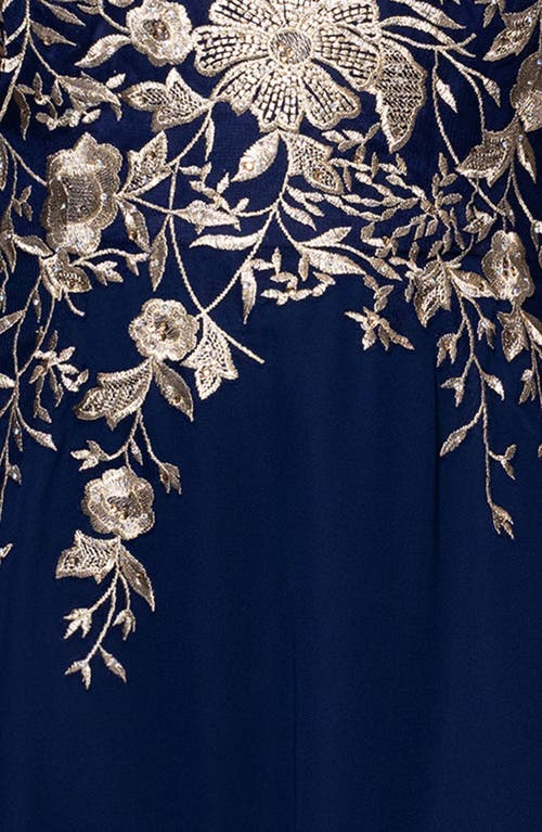 Betsy & Adam Plus Size Metallic-embroidered A-line Gown In Blue