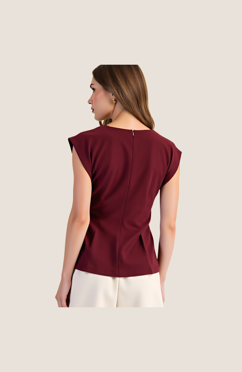 Modenaire Cap Sleeve Peplum Top with Structured Pleats and Round Neck, Alternate, color,