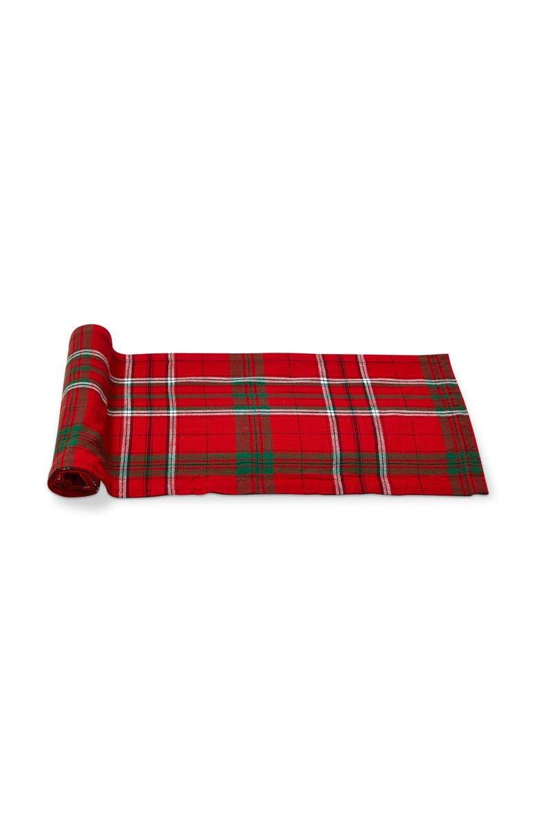 tag Sleigh Ride Holiday Tartan Plaid Red Green Table Runner, Alternate, color, Red