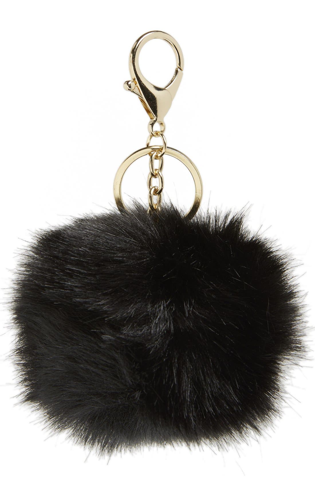 Faux Fur Pom Keychain, Main, color, BLACK
