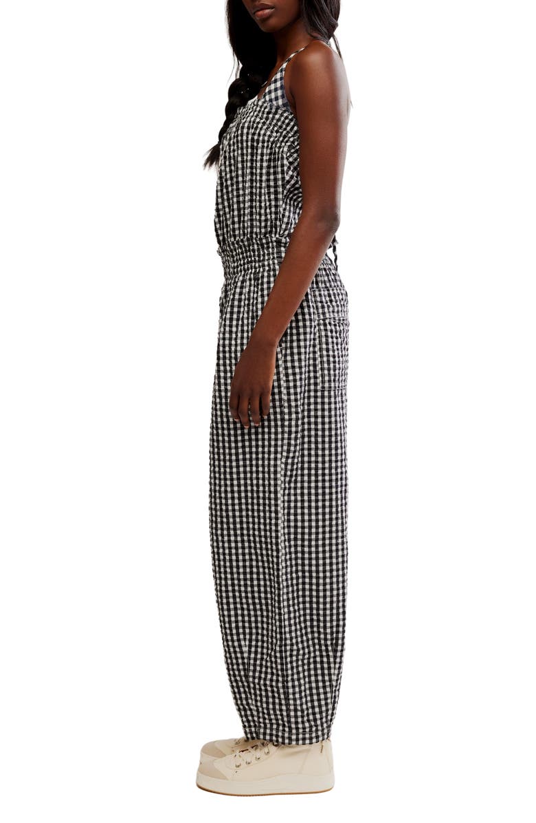 Free People Retro Heatwave Cotton Gingham Jumpsuit, Alternate, color, Black Combo