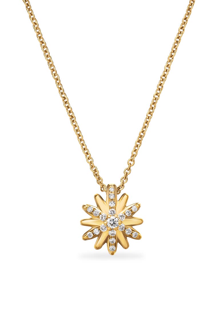 Petite Starburst 18K Gold & Pavé Diamond Station Necklace, Main, color, DIAMOND/ YELLOW GOLD