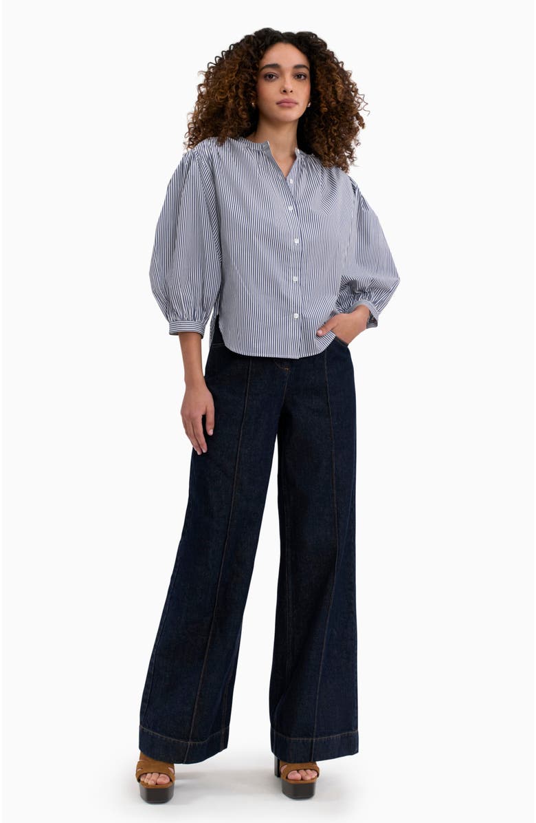 Rebecca Taylor Joselene Poplin Blouse, Main, color, Navy Stripe