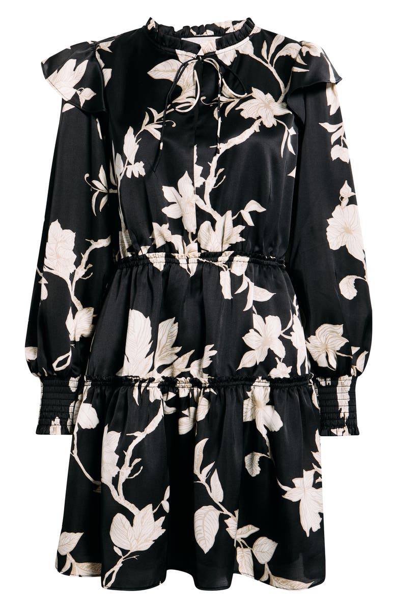 Chelsea28 Floral Long Sleeve Tiered Chiffon Minidress, Alternate, color, Black- Ivory Toile
