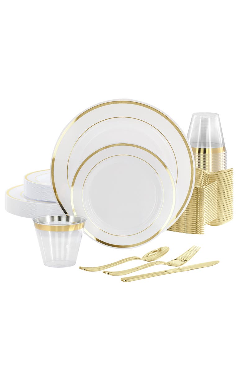 Elama 150 Piece Disposable Plastic Dinnerware Party Set, Main, color, Gold